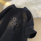Wiaofellas  -  Oil Painting Printed Pure Cotton Short-sleeved T-shirt Men's New Summer Loose Top
