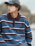 WIAOFELLAS  -  Japanese retro striped sweater men's autumn and winter lazy style teenager niche couple knitted top