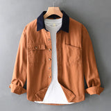WIAOFELLAS  -  Spring color matching cotton long sleeve shirt men's American casual coat loose large size men's shirt