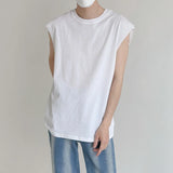 Wiaofellas  -  solid men's color tank tops loose Korean trend ins fashion summer male clothing black white sleeveless Tee tops 2Y8233
