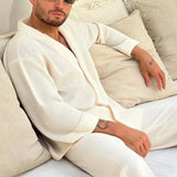 WIAOFELLAS  -  Spring Autumn Long Sleeve Shirts And Pants Two Pieces Sets Men Beach Fashion Solid Suits Vintage Knitted breathable Outfits Mens