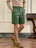 Wiaofellas  -  Spring Summer Men Italian Pleated Straight Suit Shorts Elegant Light Business Button Casual Office Dress Shorts