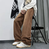 Wiaofellas  -  Brown Baggy Jeans Men Fashion Casual Vintage Jeans Men Streetwear Hip-hop Loose Straight Jeans Mens Retro Denim Trousers M-3XL