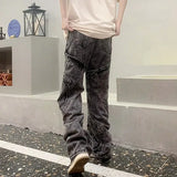 Wiaofellas  -  Cyber Y2K Fashion Baggy Pleated Stacked Jeans Cargo Pants Men Clothes Straight Retro Washed Black Long Trousers Ropa Hombre