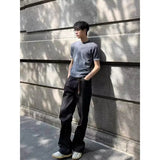 WIAOFELLAS  -  Retro American Waed adient Blue White Denim Jeans Loose Wide Leg Casual Long Trousers for Men And Women Trendy