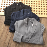 Wiaofellas  -  Japanese Sle Linen Bubble irt Men's Summer Lightweight Casual Suit Jaet Breathable Comfortable Spring Faion Trend