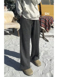 WIAOFELLAS  -  Deep ey Heavyweight Knitted Casual Straight Leg Trousers for Men And Women Loose Fit Comfortable Autumn Winter Pants