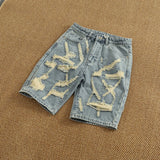 WIAOFELLAS  -  Ripped hole plankton handsome high street trend denim shorts men summer everything to do old washed pants five quarter pants
