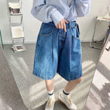 Wiaofellas  - Jeans Men's Shorts Summer New Loose Wide Leg Knee Length Pants With Belt Fashion New Vintage Denim Bottoms 2Y7234