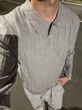 WIAOFELLAS  -  Spring Autumn Casual Knit Polo Shirts Men Long Sleeve Button-up Polo Neck Sweaters Vintage Solid Color Mens Knitted Jumpers