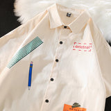 WIAOFELLAS  -  Casual Polo Shirt Black Beige Cartoon Pattern Shirt Men Unisex Classic Short Sleeve Top Shirt Streetwear Couple Button Top