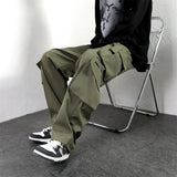 Wiaofellas  -  Men Outdoor Multiple Pockets Cargo Pants Spring Casual Drawstring Baggy Wide-leg Trousers Hip Hop Fashion Pantalones