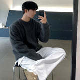 Wiaofellas  -   Winter Round Collar Mohair Solid Color Sweater Loose Korean Style Vintage Kintted Sweater Pullover Men Clothing
