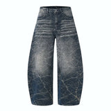 Wiaofellas  -  Unisex Vintage Crack Lightning Print Baggy Jeans High Waist Curved Banana Wide Leg Loose Oversized Streetwear Denim Trousers