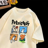 WIAOFELLAS  -  New Cute Cartoon T-shirt Rabbit Pattern Tops Unisex Round Neck Oversized T-Shirt Y2k Summer Tees Harajuku Sort Sleeve Tshirt