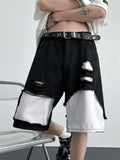 WIAOFELLAS  -  2025 New Men's Summer Fashion Stitching Loose Denim Shorts Male High Street Straight Shorts Men Contrast Color Short Jeans P873