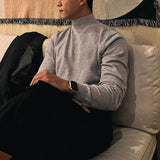Wiaofellas  -  Korean Fashion Turtleneck Slim Sweaters Mens Casual Solid Color Bottoming Knit Tops Men Spring Fall Stylish Long Sleeve Sweater