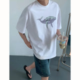 Wiaofellas  -  Summer Loose Men's T-shirt Korean Style Casual Round Neck Personality Printed Short Sleeved Male Tops New Fashion