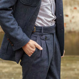 WIAOFELLAS  -  Autumn Winter Vintage Gurkha Pants Men England Style High Waist Casual Straight Leg Rolled Edge Trousers Woolen Naples Suit Pant