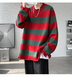 WIAOFELLAS  -  Men Autumn Winter New Striped Warm Sweater Tops Men's Oversize Loose Knitted Tops Male Round Neck Cashmere Jumpers C69