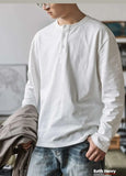 WIAOFELLAS  -  Retro T-shirt Men's Loose Open Neck Long Sleeved Base Shirt Top Trendy