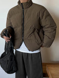 WIAOFELLAS  -  Thickened Men's Padded Jackets Casual Stand Collar Solid Color Loose Menswear Simple Male Cotton Coats Winter