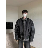 WIAOFELLAS  -  Premium Sense Bomber Jacket MA-1 Fall and Winter Splicing Fake Two Pieces Korean Style Coat Street Style Cotton Clothing Men New