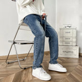 WIAOFELLAS  -  New Autumn Style Versatile Trendy Brand Loose Slimming American High Street Trousers Washed Casual Straight Wide Leg Jeans