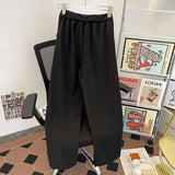 WIAOFELLAS  -  New Summer Men's Suit Pants Belt Decoration Solid Color Semi-elastic Casual Wide Leg Male Trousers New Summmer