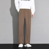 Wiaofellas  -  Men's Beige Suit Straight Leg Trousers Summer Lightweight Drapey Fabric Business Formal Breathe Casual Loose Trousers