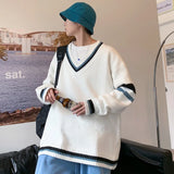 WIAOFELLAS  -  Autumn Winter New Men's Korean Loose Knitted V-neck Casual Sweater Outdoor Fashion Trend Comfortable Breathable Hoodie