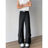 WIAOFELLAS  -  Simple Men's Casual Trousers Solid Color Multi Pockets Zipper Splicing Straight New Wide Leg Male Pants Summer 24K3872