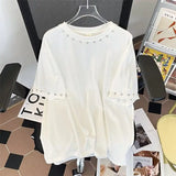 WIAOFELLAS  -  American Style Short-sleeved T-shirt for Men's Summer Top Metal Buttons and Versatile Casual Loose Pullover