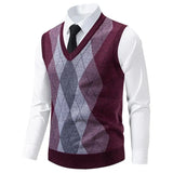 Wiaofellas  -  Men's Knitted Warm Sweater in Autumn and Winter V-neck Vest Diamond Grid Twisted Flower Casual Fashion Versatile Top
