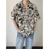 Wiaofellas  -  Summer Short Sleeved Shirt Men Oversized Printed Casual Shirt Men Streetwear Korean Loose Flower Shirts Mens Hawaiian Shirt