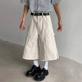 WIAOFELLAS  -  New Summer Men's Casual Shorts Solid Color Splicing Raw Edge Casual Bottom Straight Leg Loose Male Trousers Simple