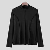 WIAOFELLAS  -  Men T Shirt Solid Color Knitted Turtleneck Long Sleeve Male Tee Tops Streetwear Fashion Casual Men Clothing S-5XL 2026