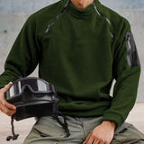 WIAOFELLAS  -  Men Autumn Winter Crew Neck Double Zip Pocket Design Sense Solid Color Fashion Versatile Outdoor Functional Cargo Hoodie