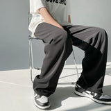 Wiaofellas  -  Ice Men's Silk Summer Wide Mop Pants New Casual Pants Pink Blue Black White Straight Trousers Korean Long Pants 2Y2225