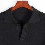 WIAOFELLAS  -  Fashion Summer Men's Ice Silk Lapel Slim Polo Short Sleeve V-neck Striped Knit T-Shirt Layer Top Men Tees Shirt For Male Clothes