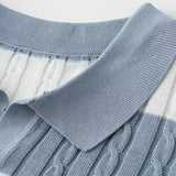 WIAOFELLAS  -  Summer New Men's Polo Shirt Versatile Simple Jacquard Stripe Splicing Color Tees Shirts Half Sleeve Knitted Men Sweater