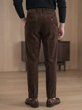 Wiaofellas  -  Men Fall Corduroy Suit Trousers, Italian Naples Single Pleat Straight Pants, Cotton Fabric for Business Office Daily Commute