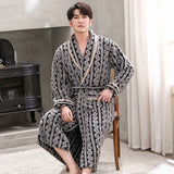 Wiaofellas  -  Men Sleepwear Robe Winter Flannel Thicken Terry Robe Male Long Sleeve Kimono Warm Bathrobe Home Wear Peignoir Men Robe