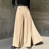 Wiaofellas  -  Men Wide Leg Pants Solid Color Button Joggers Loose Casual Irregular Trousers Men Streetwear Fashion Long Pants
