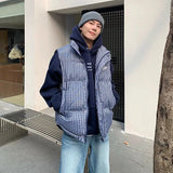 WIAOFELLAS  -  American retro blue plaid loose cotton vest men and women's trendy autumn and winter cotton jacket layered cotton jacket