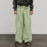Wiaofellas  -  Men Pants Solid Color Pleated Joggers Lace Up Casual Wide Leg Trousers Men Streetwear Loose Fashion Casual Long Pants