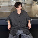 WIAOFELLAS  -  Fashion Summer Men's Plaid Loose Lapel Casual Shirts New Trendy Seven-quarter Sleeve Single-breasted Tops Male