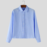 WIAOFELLAS  -  Men Striped Shirt Lapel Long Sleeve Loose Casual Men Clothing Oversize Streetwear Spring Autumn Tops Fashion Shirts