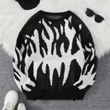 WIAOFELLAS  -  New Popular Fire Pattern Pullover Ripped Sweater Casual Round Neck Knitted Men's Gift Pullover