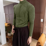 WIAOFELLAS  -  Men T Shirt Solid Color Knitted Turtleneck Long Sleeve Male Tee Tops Streetwear Fashion Casual Men Clothing S-5XL 2026
